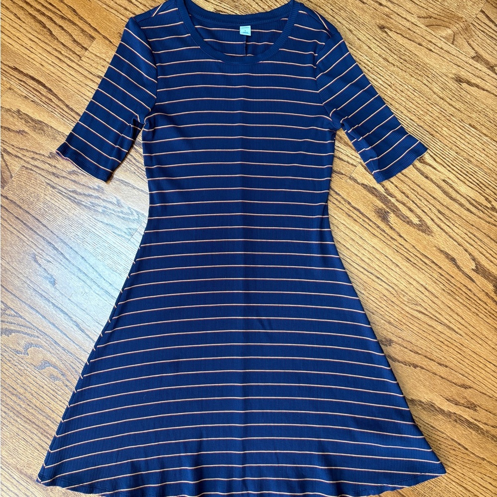 Old Navy - Navy Blue, Red and Yellow Striped T-Shirt Dress